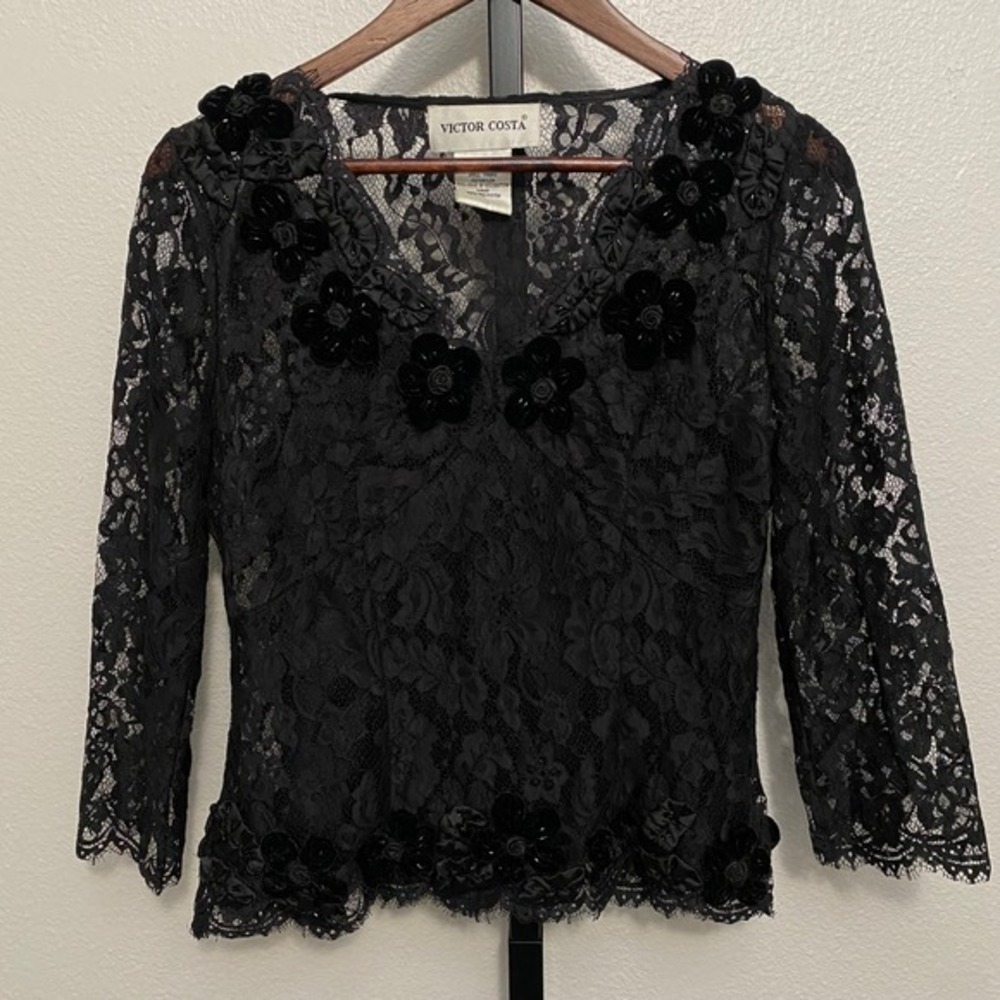 Vintage Whimsigoth Floral Lace Fairy Grunge Top‎ 6 Vamp Witchy Velvet